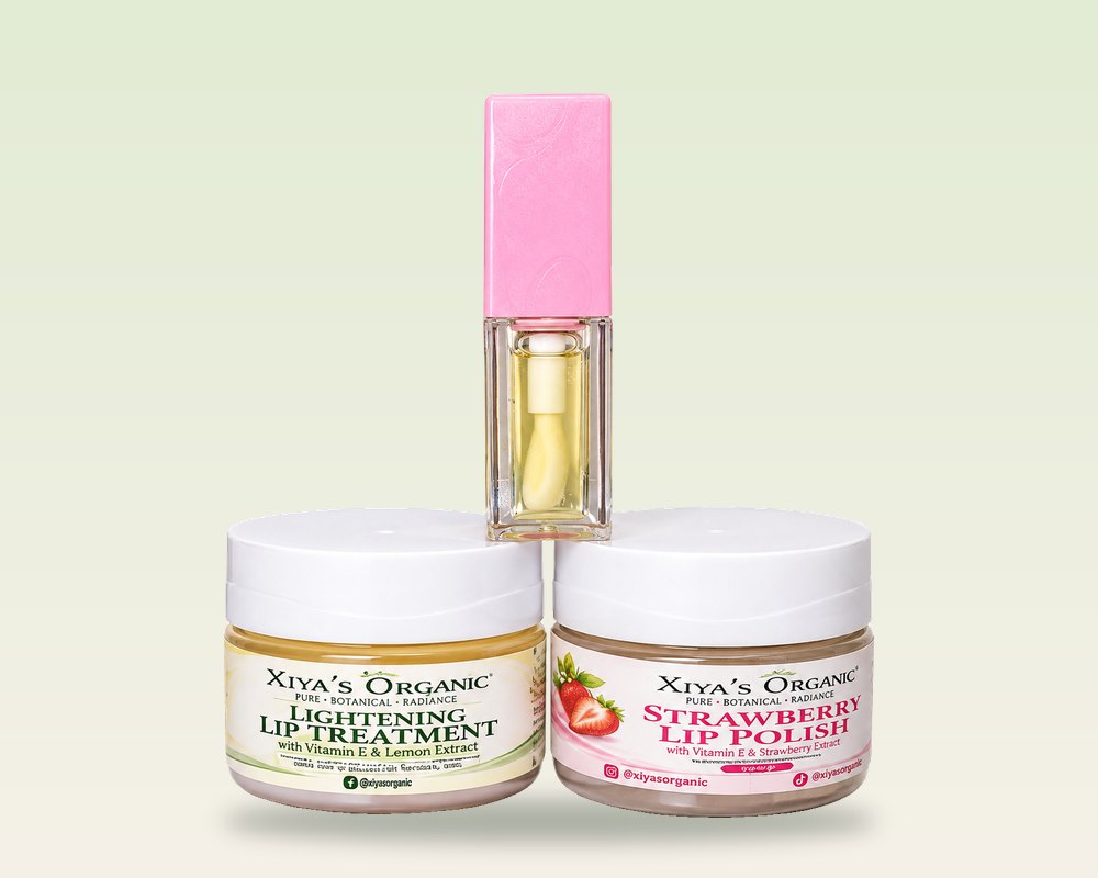 Xiya's Organic Lip Care Package with lip polish scrub, lip treatment and lip oil